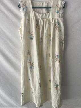 Cream Floral Maxi Skirt with Blue and Tan Accents
